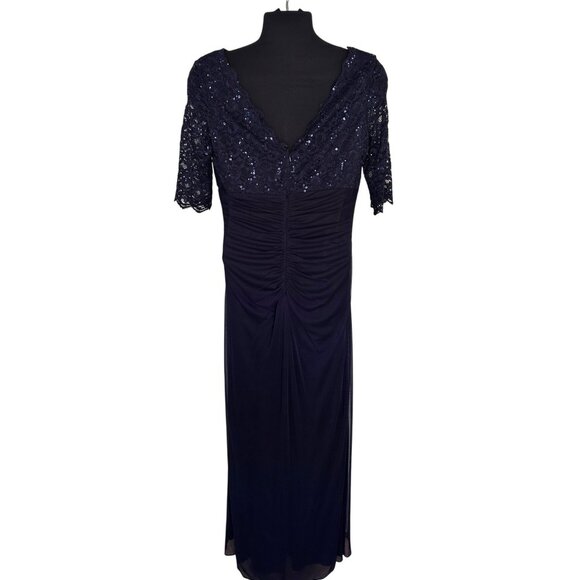Betsy & Adams 16 Navy Blue Sequin Lace Bodice Gown Ruched Skirt & Beaded Detail - Picture 7 of 11